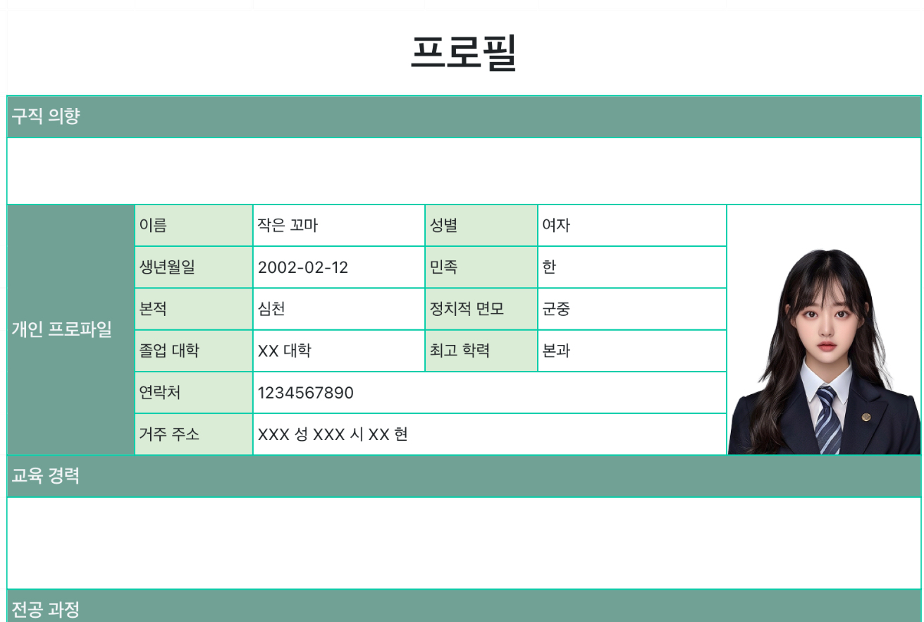 개인 구직 이력서 1